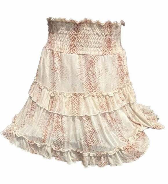 Altar'd State Dresses & Skirts - Altar'd State Pink White Snake Animal Print Smoked Tiered Ruffle Mini Skirt